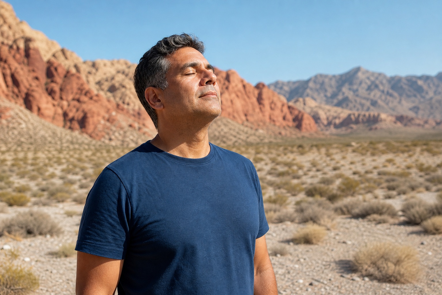 Adult taking a calm breath in the Southern Nevada desert